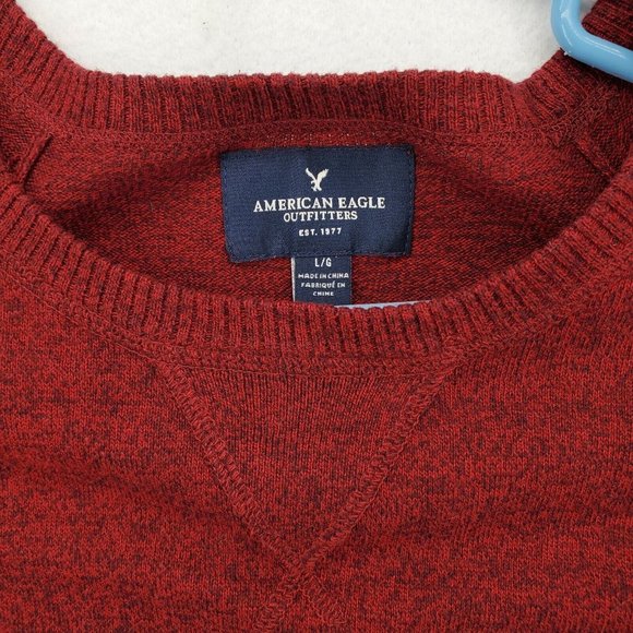 AMERICAN EAGLE Sweater Men's Long Sleeve Crew Neck Tight Knit Pullover Red Large - Picture 7 of 12